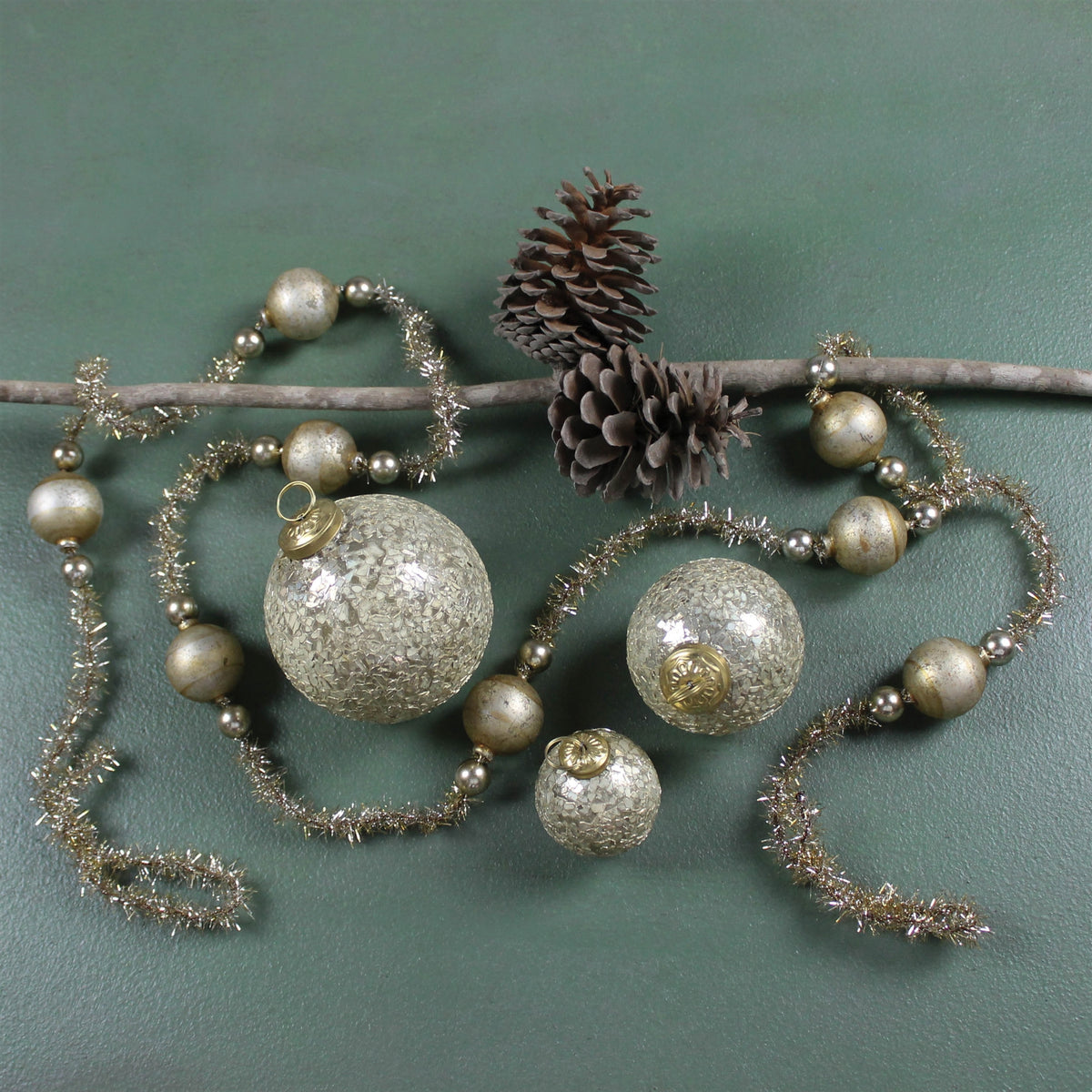 Glass & Tinsel Garland-Gold