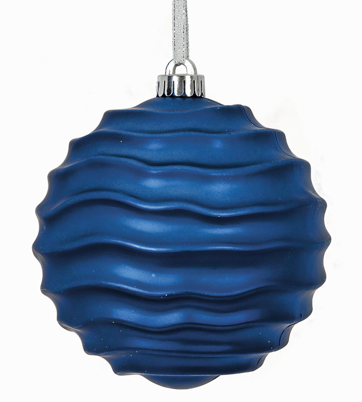 Blue Matte Wavy Ball Ornament - 6''