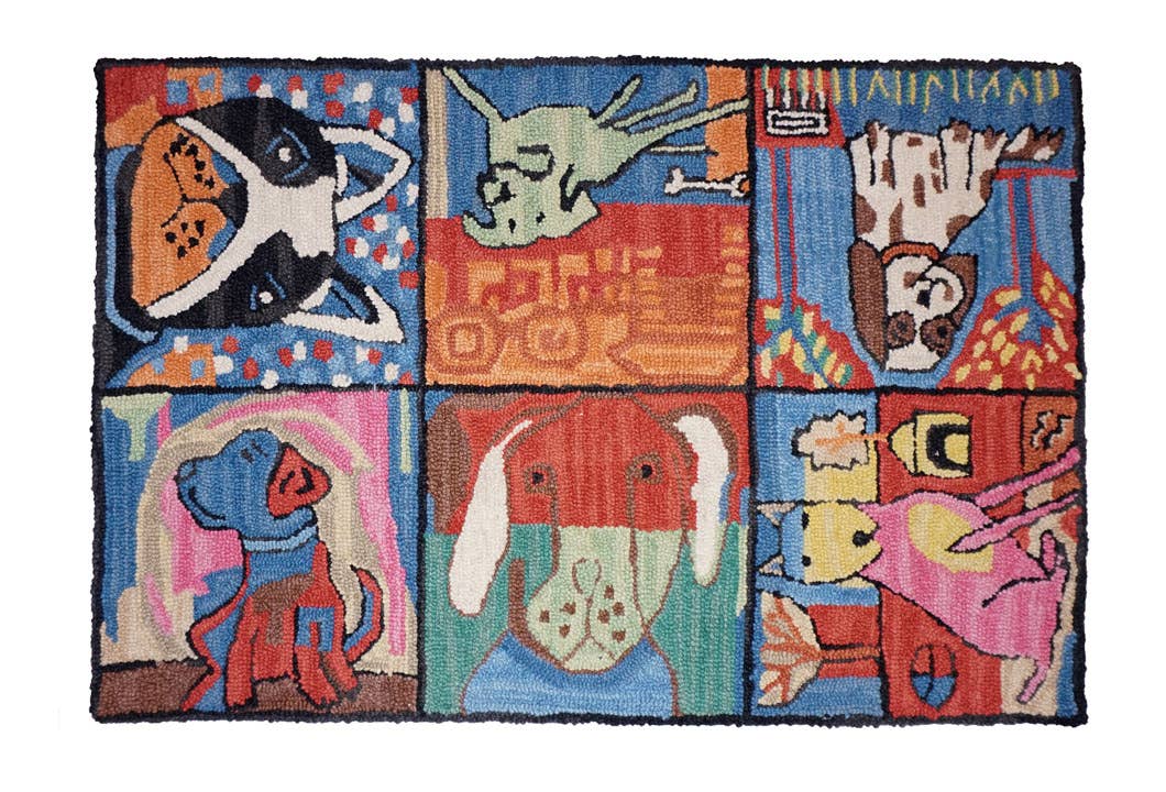 Bloomer Puppies Hooked Wool Rug 2' X 3'