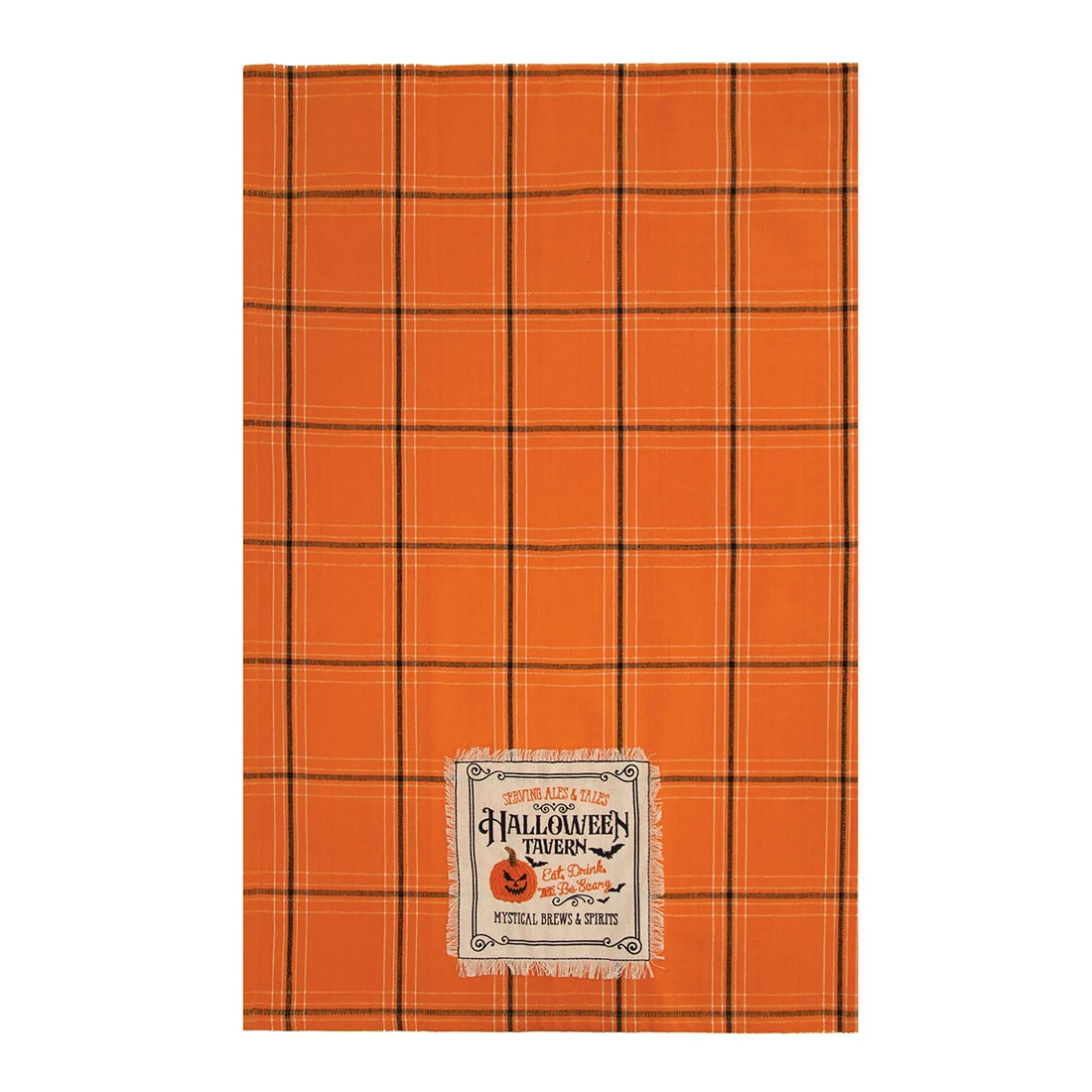 Halloween Tavern Plaid Woven Applique & Embroidered Kitchen Towel