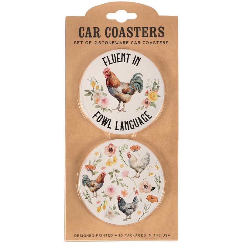"Fowl Language" Car Coaster Set