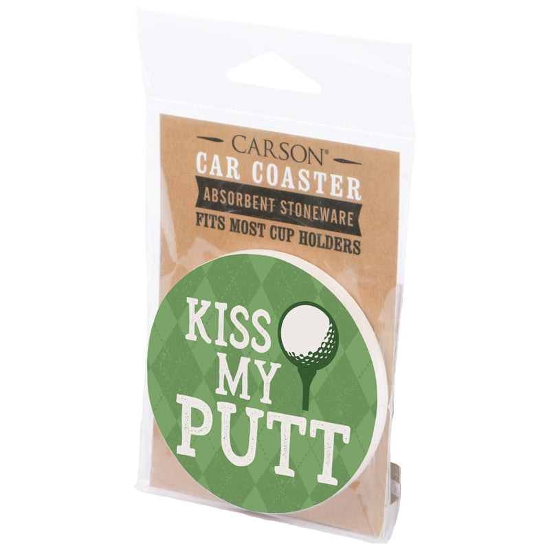 "Kiss My Putt" Round Car Coaster