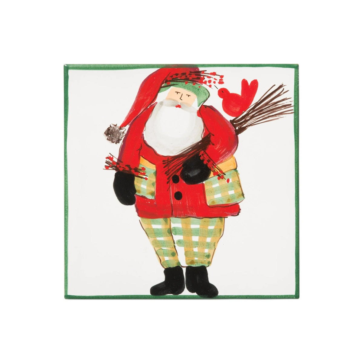 Old St. Nick Trivet - Green Border with Wood Pile