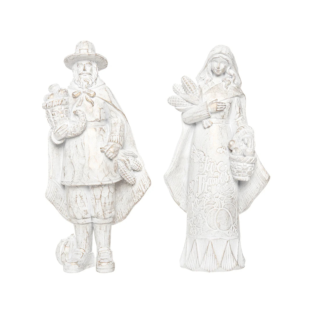 Champagne & White Pilgrim Couple Figure
