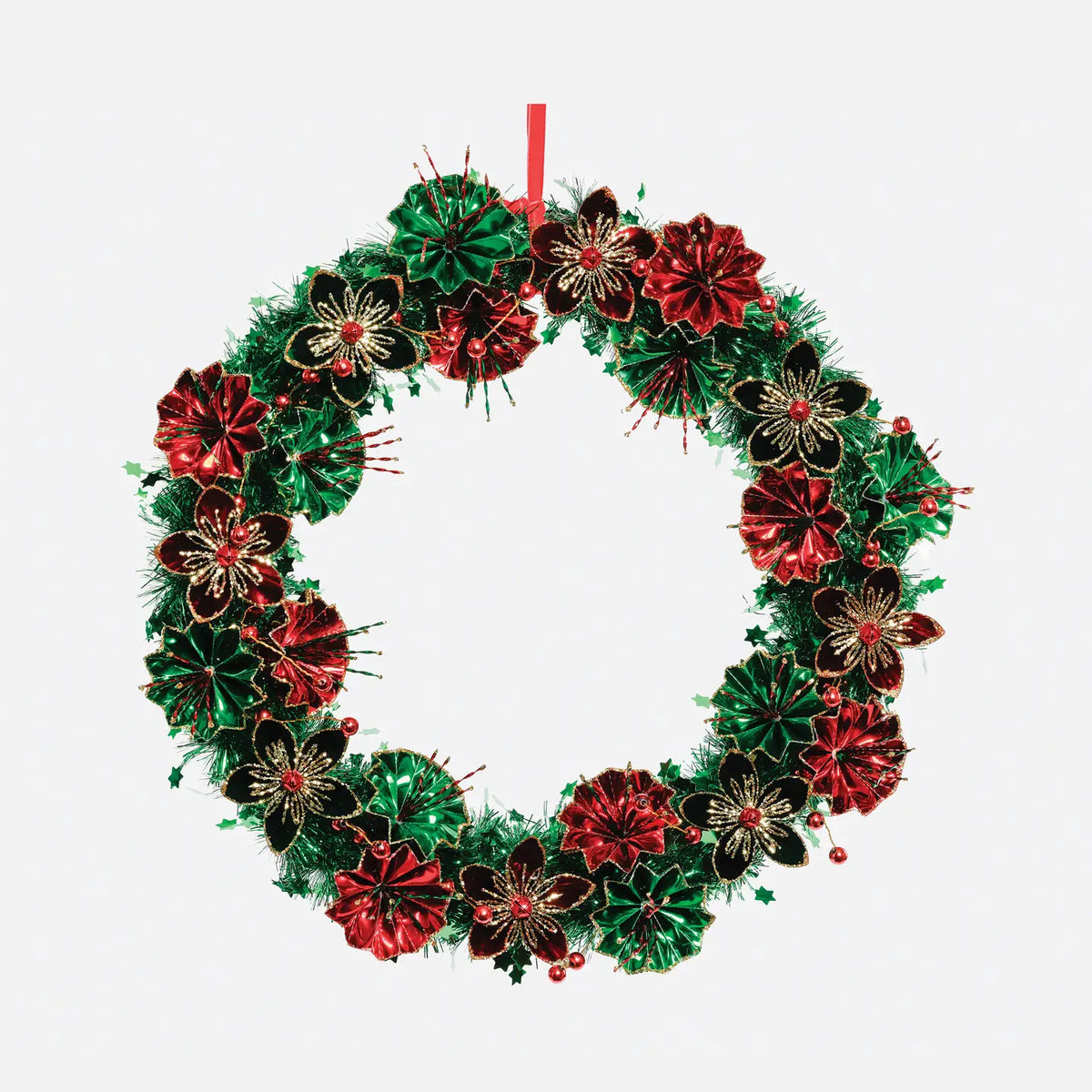 Floral Foil Paper Wreath Red