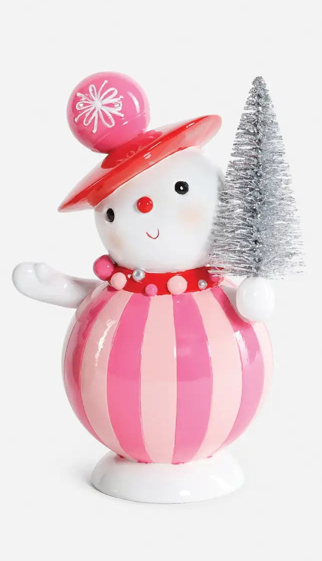 Jolly Striped Resin Snowman Figures