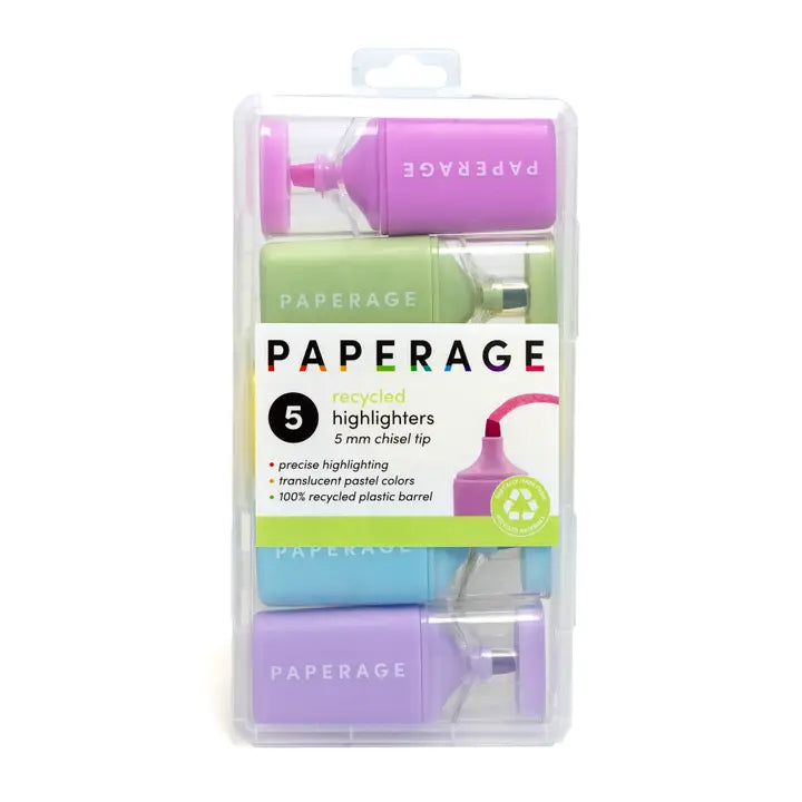 Paperage Mini Recycled Highlighters 5PK Pastel