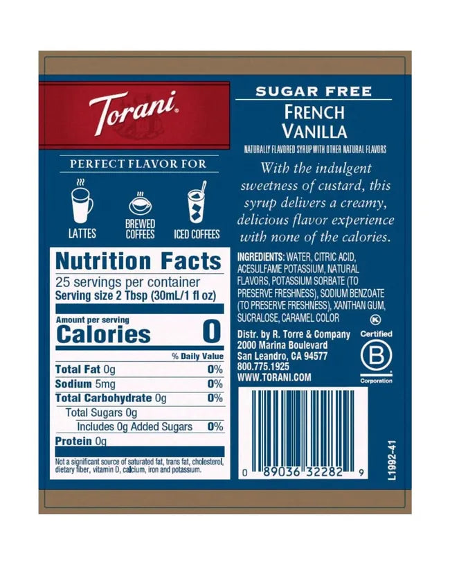 Torani |French Vanilla Sugar Free 750ml
