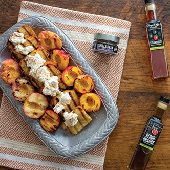 GRILLED POUND CAKE & STONE FRUIT WITH SALTED STRAWBERRY WHIPPED CREAM