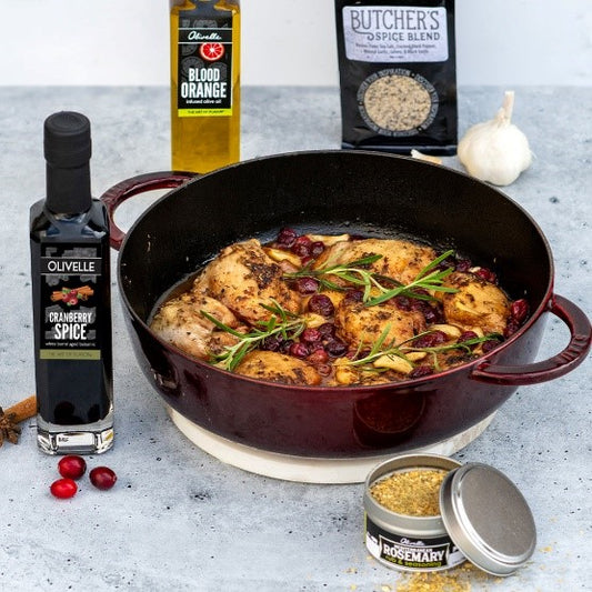 ONE PAN CRANBERRY & GARLIC BRAISED CHICKEN