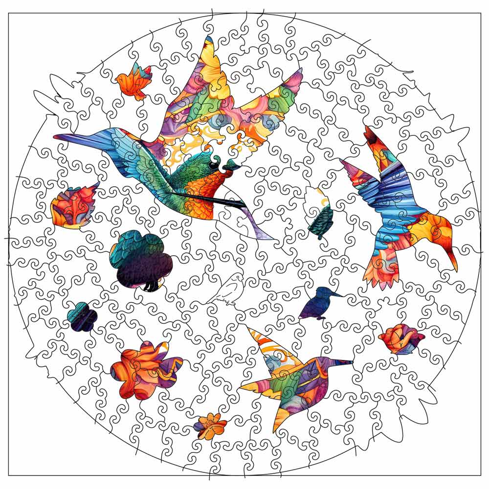 Vibrant Hummingbirds - Wooden Jigsaw  Puzzle