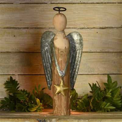 Wood & Metal Angel with Star-SM