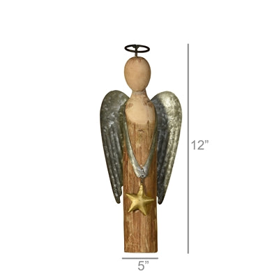 Wood & Metal Angel with Star-SM
