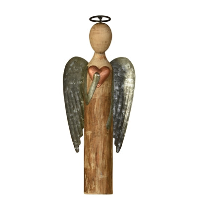 Wood & Metal Angel with Heart-SM
