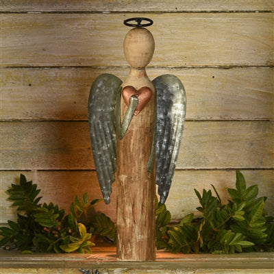 Wood & Metal Angel with Heart-SM