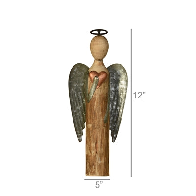 Wood & Metal Angel with Heart-SM