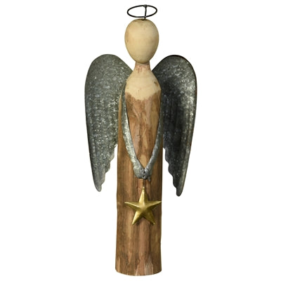 Wood & Metal Angel with Star-LG