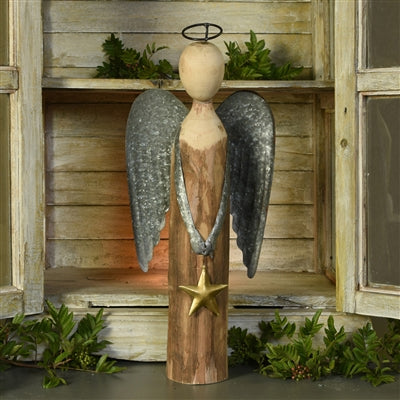 Wood & Metal Angel with Star-LG