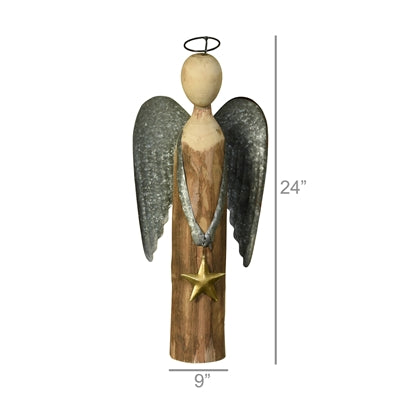 Wood & Metal Angel with Star-LG