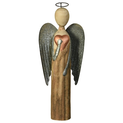 Wood & Metal Angel with Heart-LG