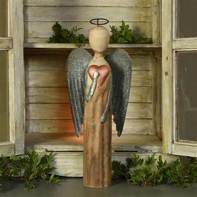 Wood & Metal Angel with Heart-LG