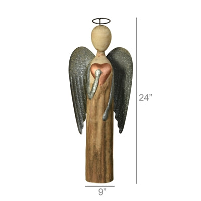 Wood & Metal Angel with Heart-LG