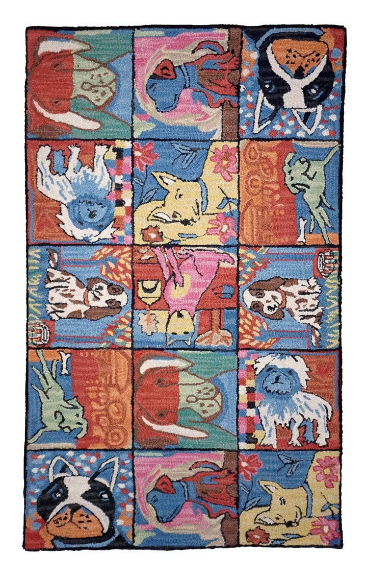 Bloomer Puppies Hooked Wool Rug 2' X 3'