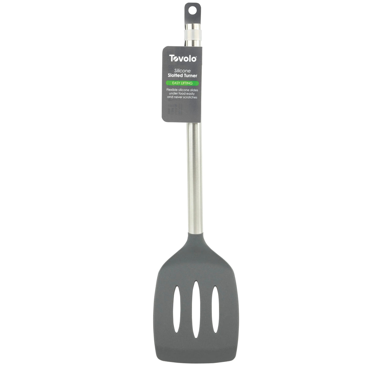 Silicone and Stainless Steel Slotted Turner | Charcoal