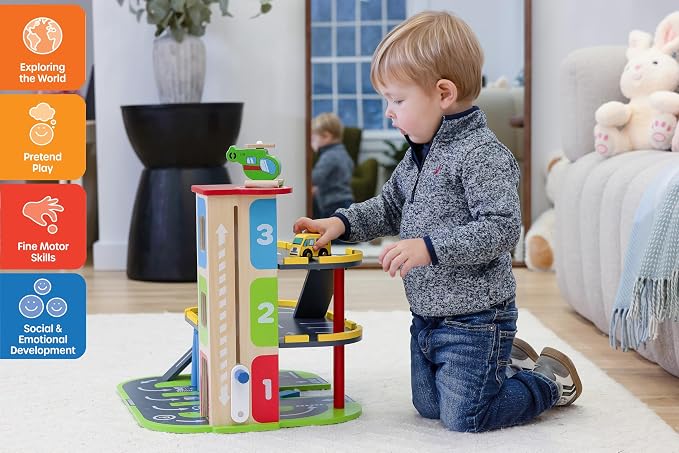 Wooden Busy Wheels Garage Playset