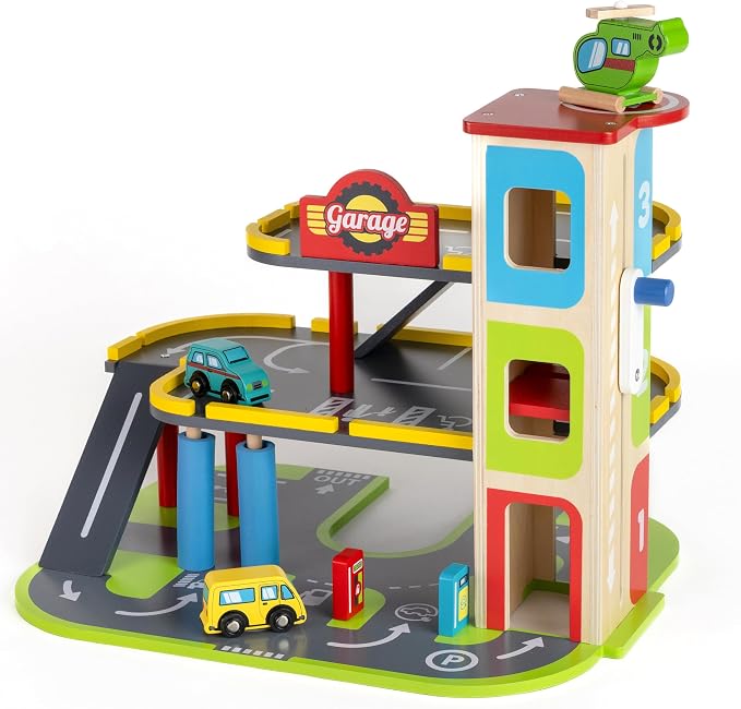 Wooden Busy Wheels Garage Playset