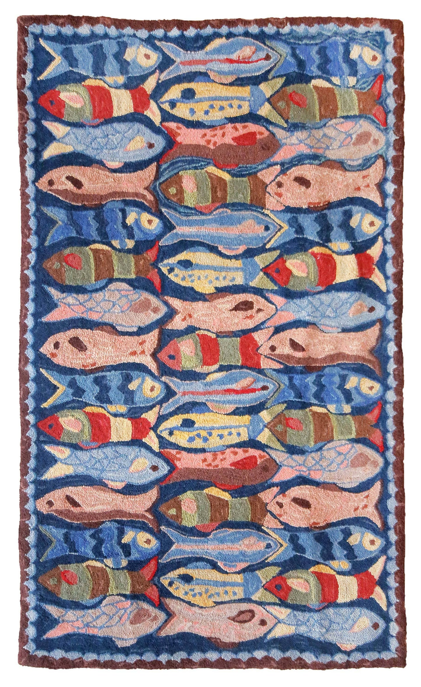 Swimming Fish Hooked Rug Wool 3' X 5'