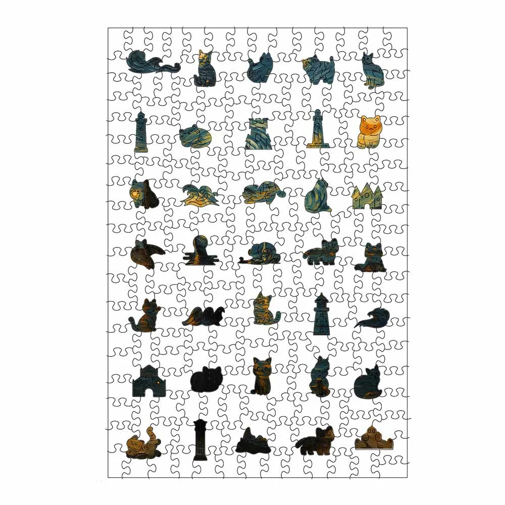 Cat Starry Night - Wooden Jigsaw  Puzzle