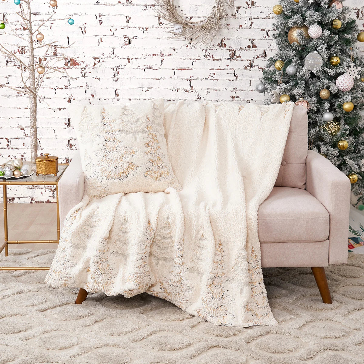 Frosted Trees Sherpa Throw
