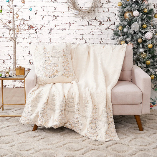 Frosted Trees Sherpa Throw