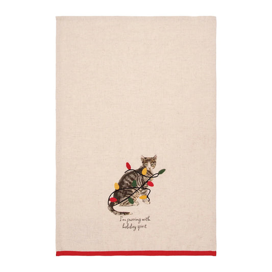 Holiday Spirit Tabby Cat Embellished Towel