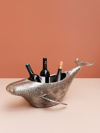 Large Whale Ice Bucket Metal Silver