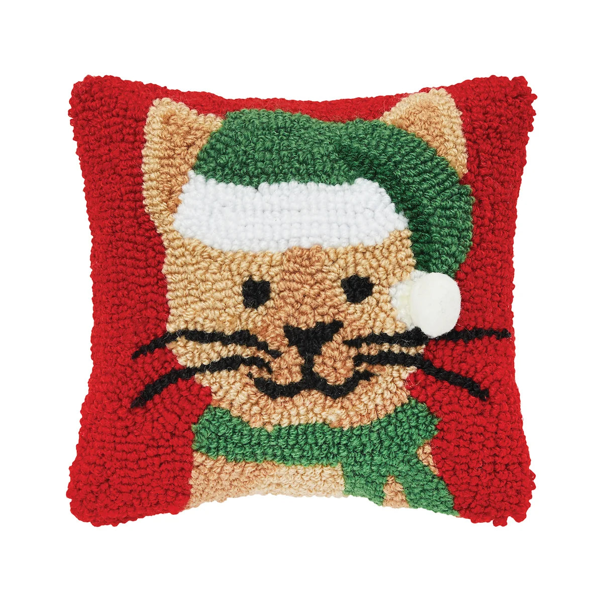 Christmas Kitty Hooked Mini Pillow