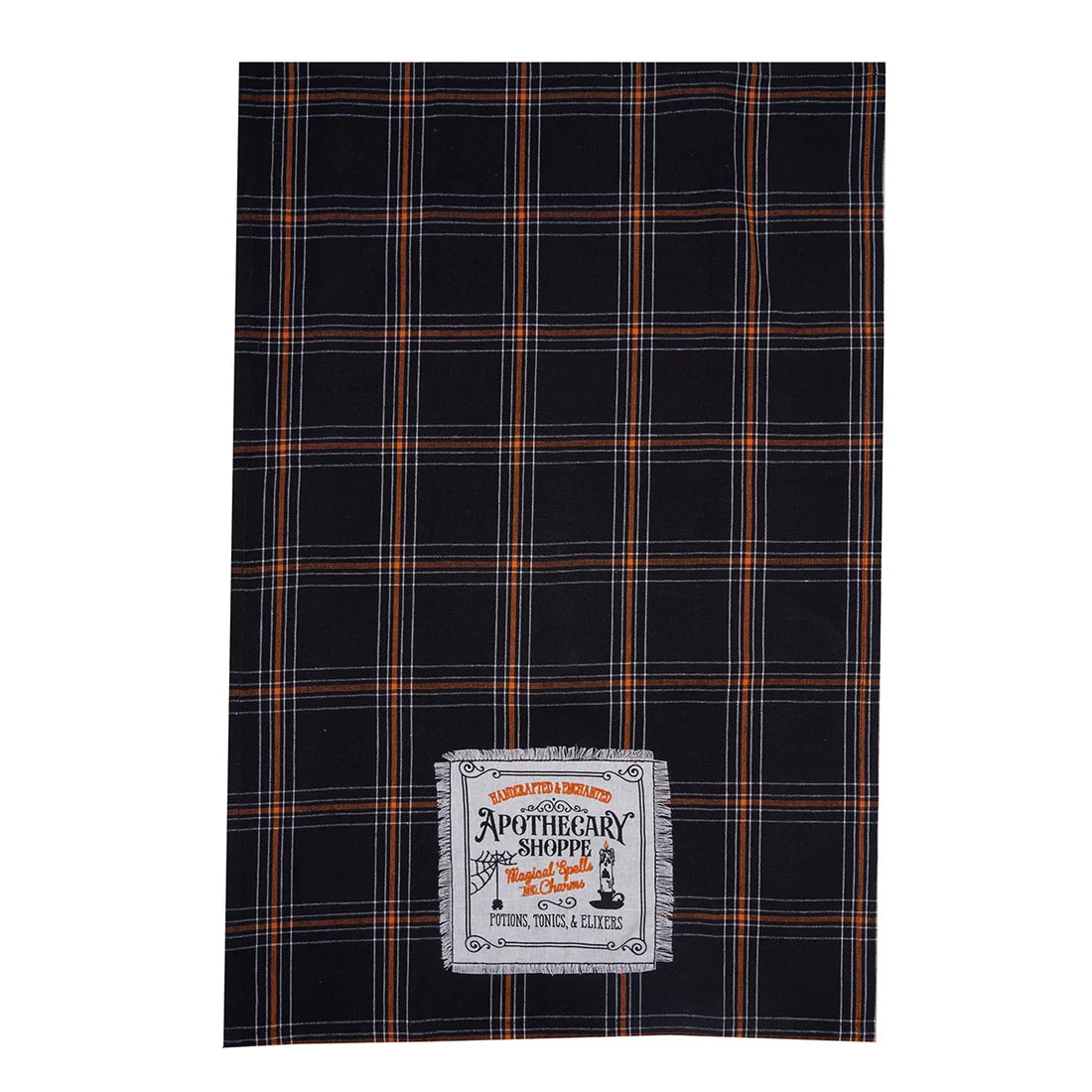 Apothecary Shoppe Plaid Woven Applique & Embroidered Kitchen Towel