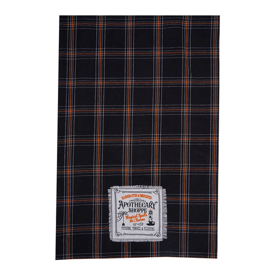 Apothecary Shoppe Plaid Woven Applique & Embroidered Kitchen Towel