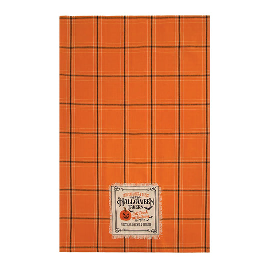 Halloween Tavern Plaid Woven Applique & Embroidered Kitchen Towel