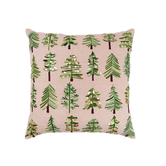 Beaded Embroidered Trees Pillow