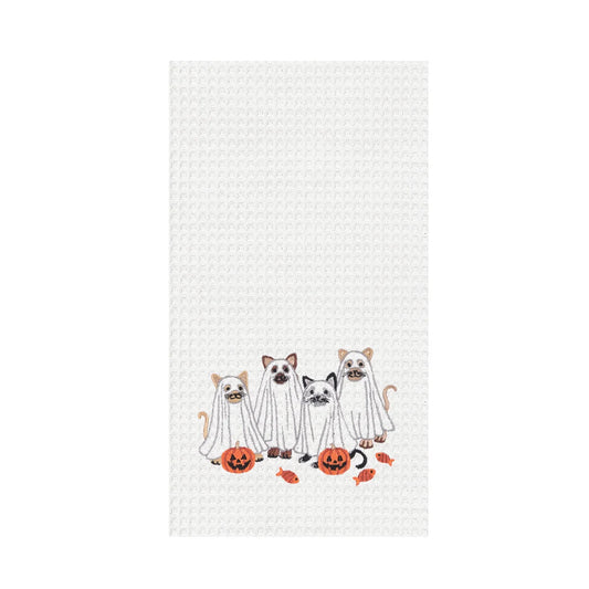Ghost Cats Waffle Weave Kitchen Towel