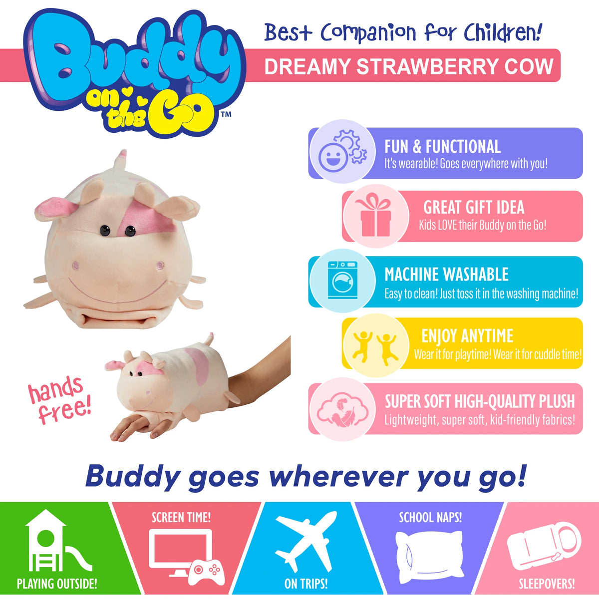 Buddy on the Go Plush - Dreamy Strawberry Cow