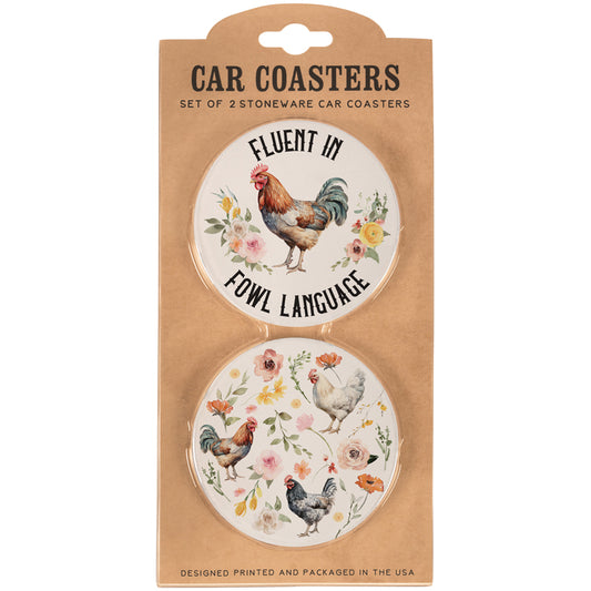 "Fowl Language" Car Coaster Set