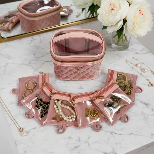 Getaway Jewelry Case-Blush Velvet Quilted