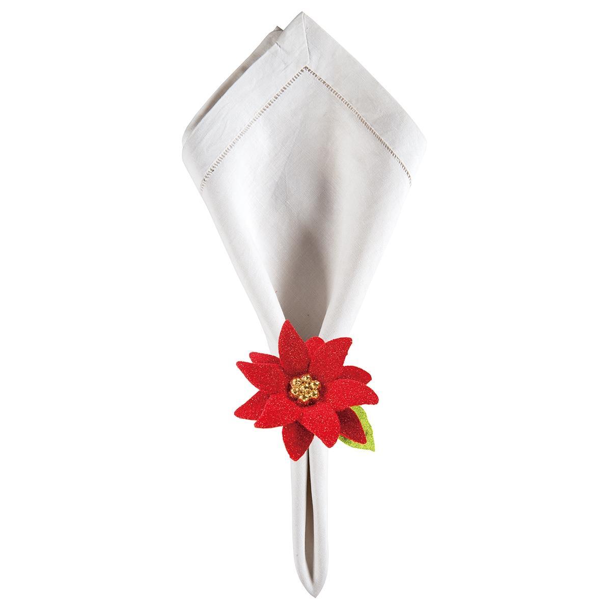 Flocked Poinsettia Napkin Ring