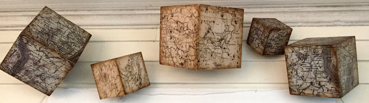 Vintage Map Dimensional Wall Cubes – Set of 5