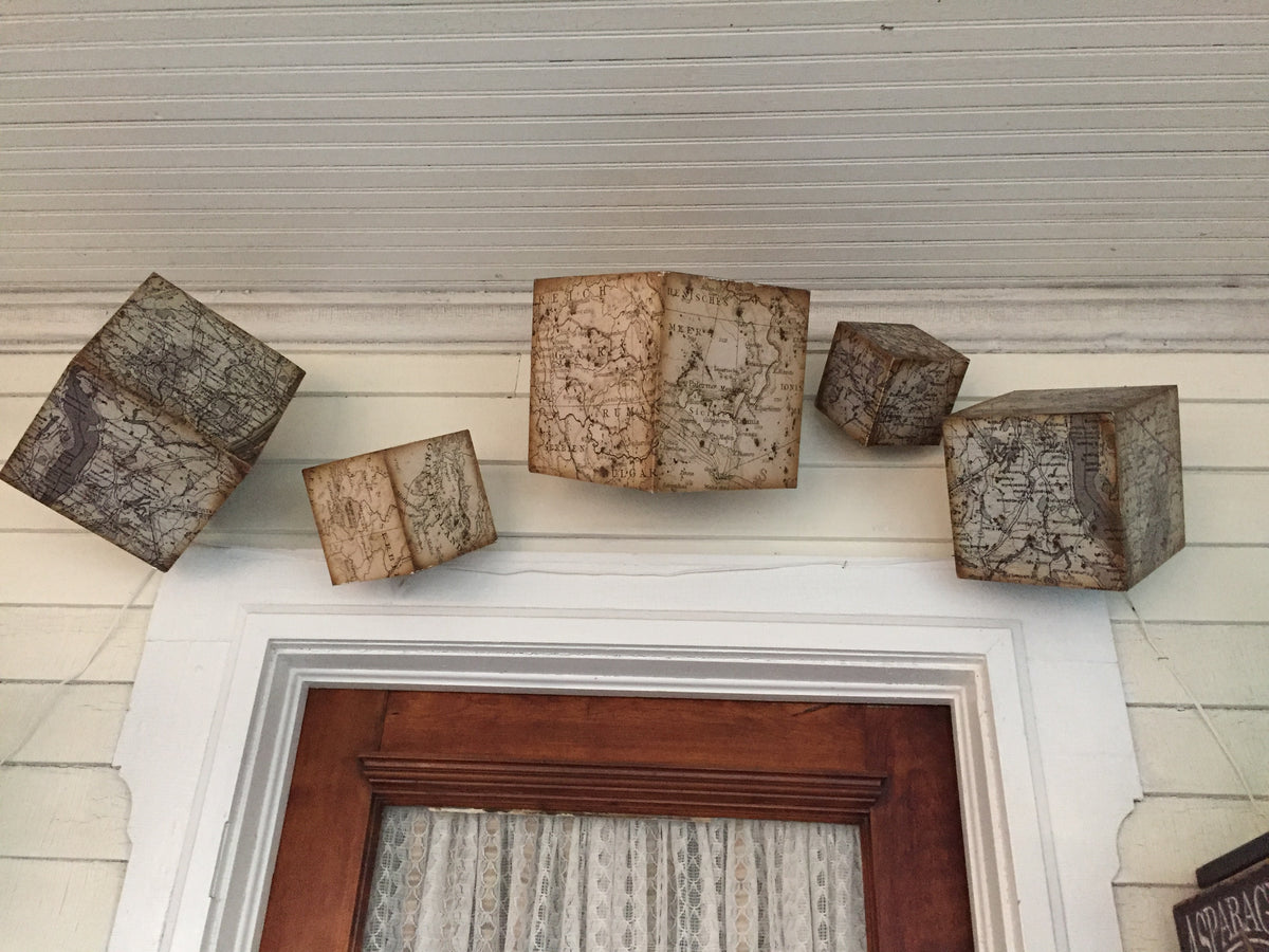 Vintage Map Dimensional Wall Cubes – Set of 5