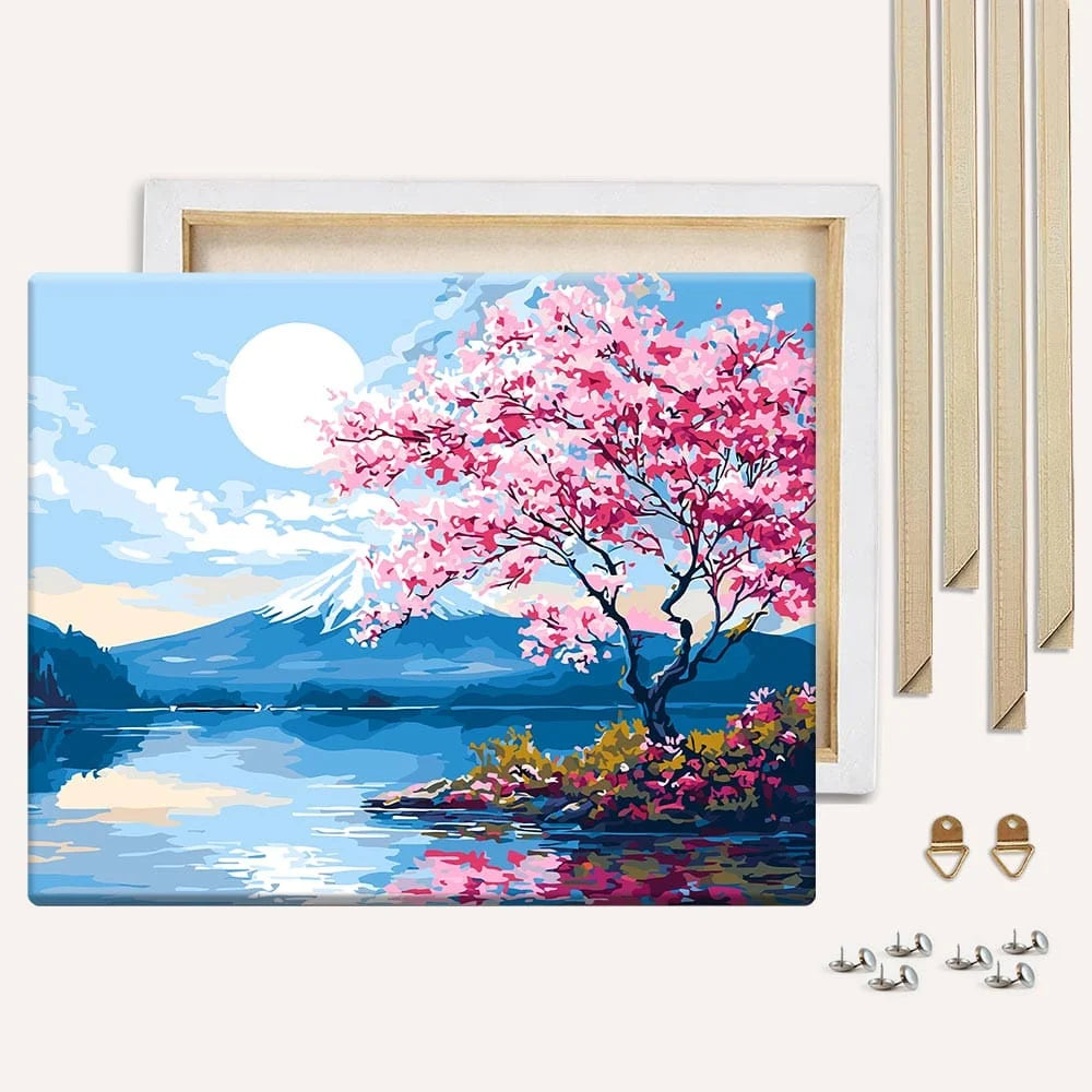 Moonlit Sakura Lake - Paint By Numbers  Kit