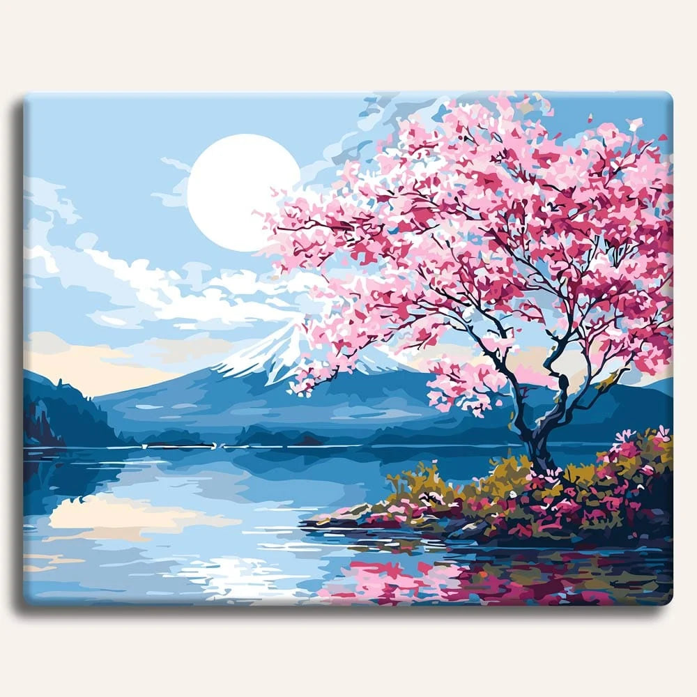 Moonlit Sakura Lake - Paint By Numbers  Kit